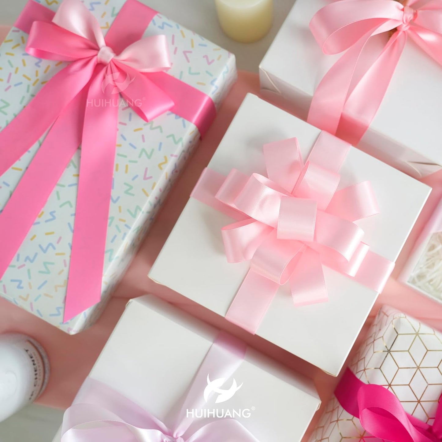 Pink Satin Ribbon 1 inch Baby/Light/Hot Pink Double-Faced Satin Ribbons for Flower Bouquet, Gift Wrapping, DIY Crafts, Bridal Shower Wedding Decor- 6 Rolls, Total 30 Yards