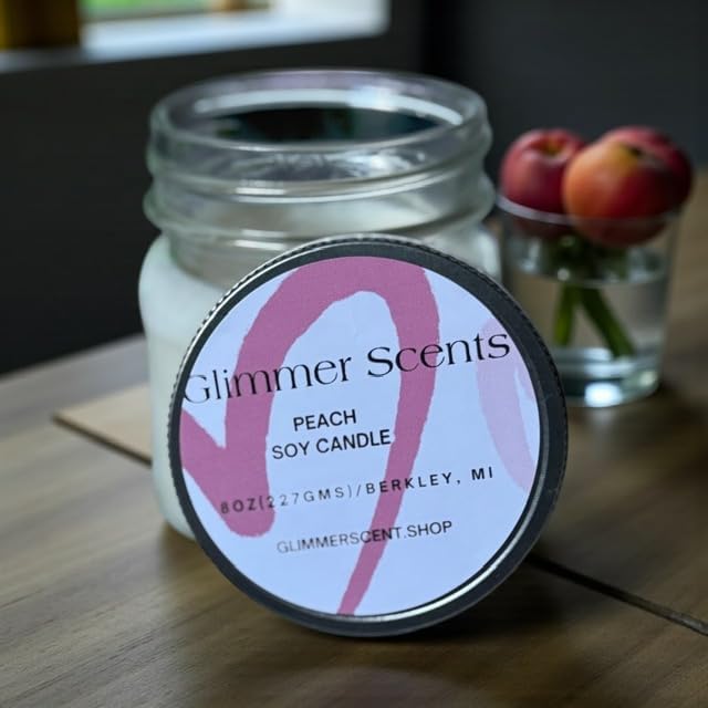 Wickless Peach Soy Candle, 8 oz Glass Jar, Natural Wax Home Fragrance, Wickless Collection