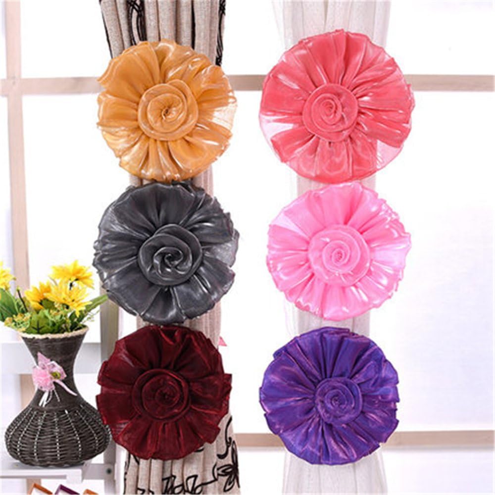 1 Pair Flower Curtain Tiebacks Christmas Decor for Baby Nursery Room Girl’s Bedroom Window Drapes Wedding Birthday Party Decoration Ties Holdbacks Home Bridal Shower Gift Ornament (Pink)