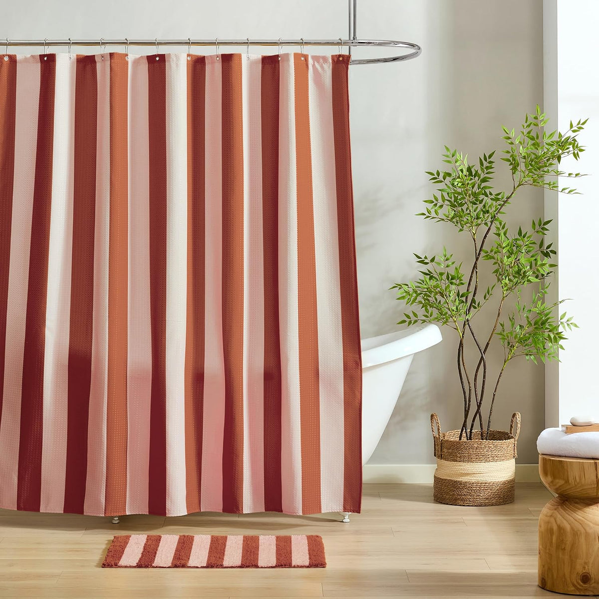 Bath Mat with Striped Design, Microfiber Absorbent Non Slip Tufted Rug for Floor, Shower or Kitchen (20x32 inch, Blush)