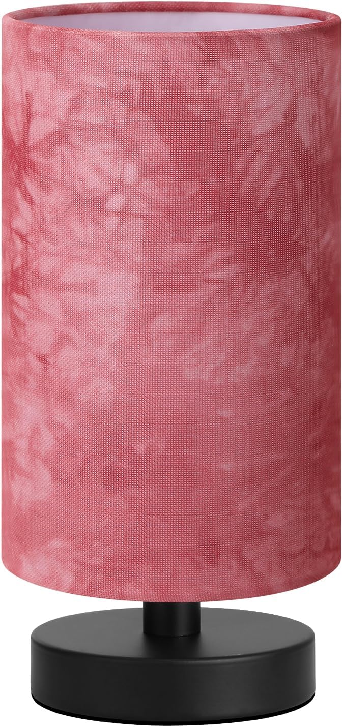 Fenmzee Small Table Lamps(Pink Shade - Black Base, 9" Inline Control)