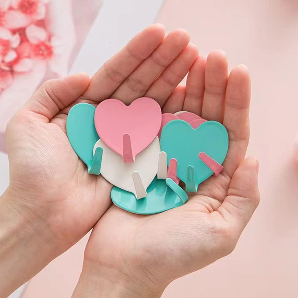 6 Pack Heart Wall Hooks, Kawaii Room Decor Hooks