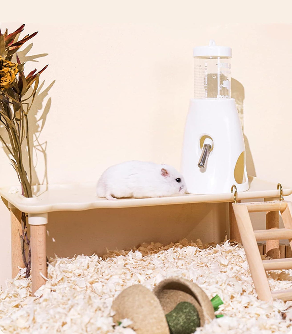 Hamster Water Bottle with Stand, Small Animal Water Dispenser, with Hideout Space, Leak-Proof, for Dwarf Hamsters