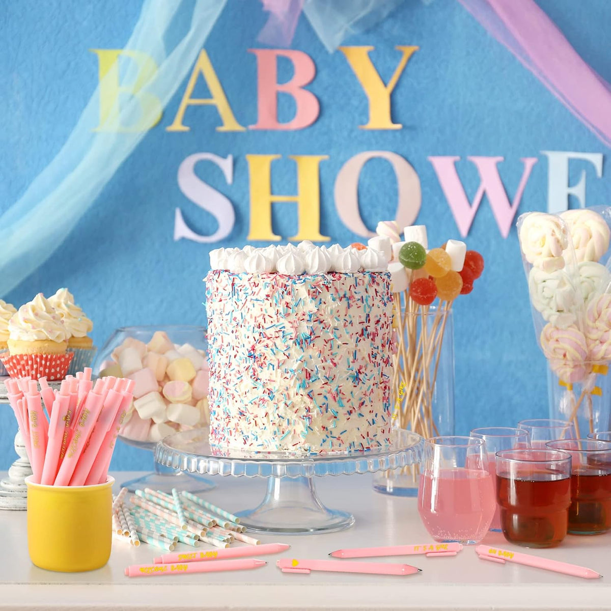 50 Pcs Baby Shower Pens for Guests It's a Boy or Girl Pens Retractable Baby Shower Favors Decorations Office School Teacher Student Writing Supplies(Pink,Girl Style)