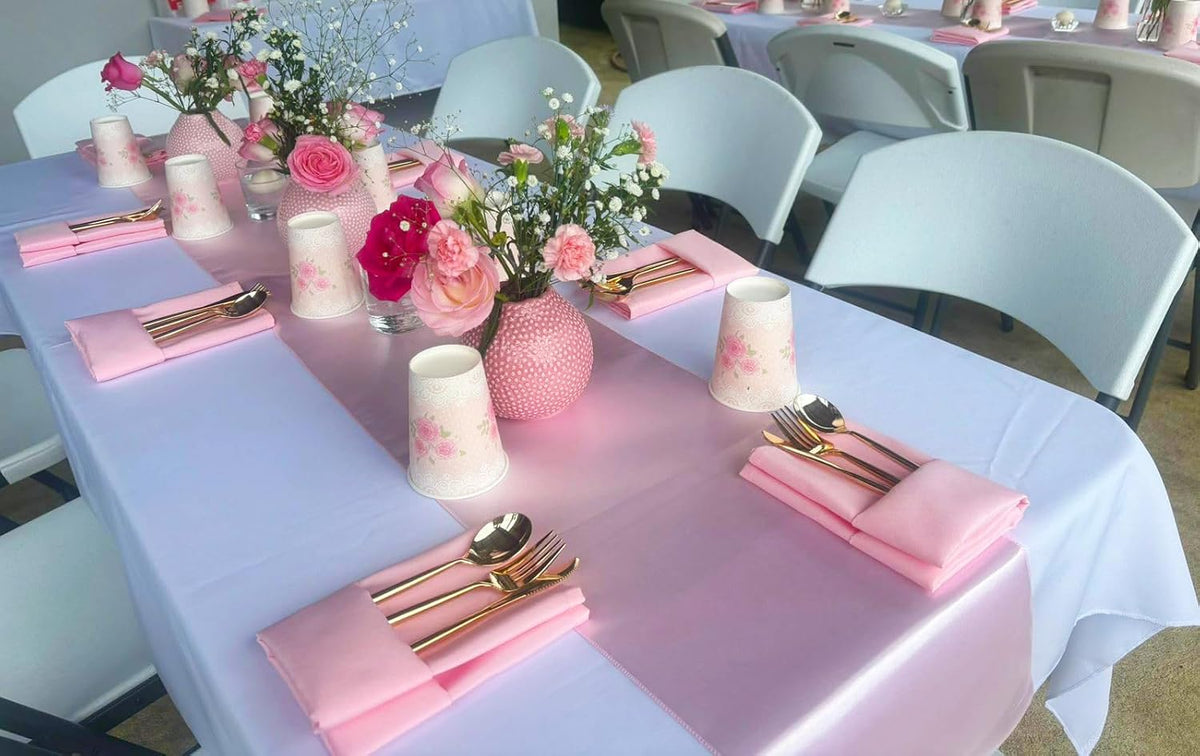 Wedding Satin Table Runners 10 Pack Universal Polyester Table Runner for Party Birthday Anniversary Retirement Engagement Banquets Graduation Bridal Shower Outdoor Events Decor (Blush Pink, 10 pcs)