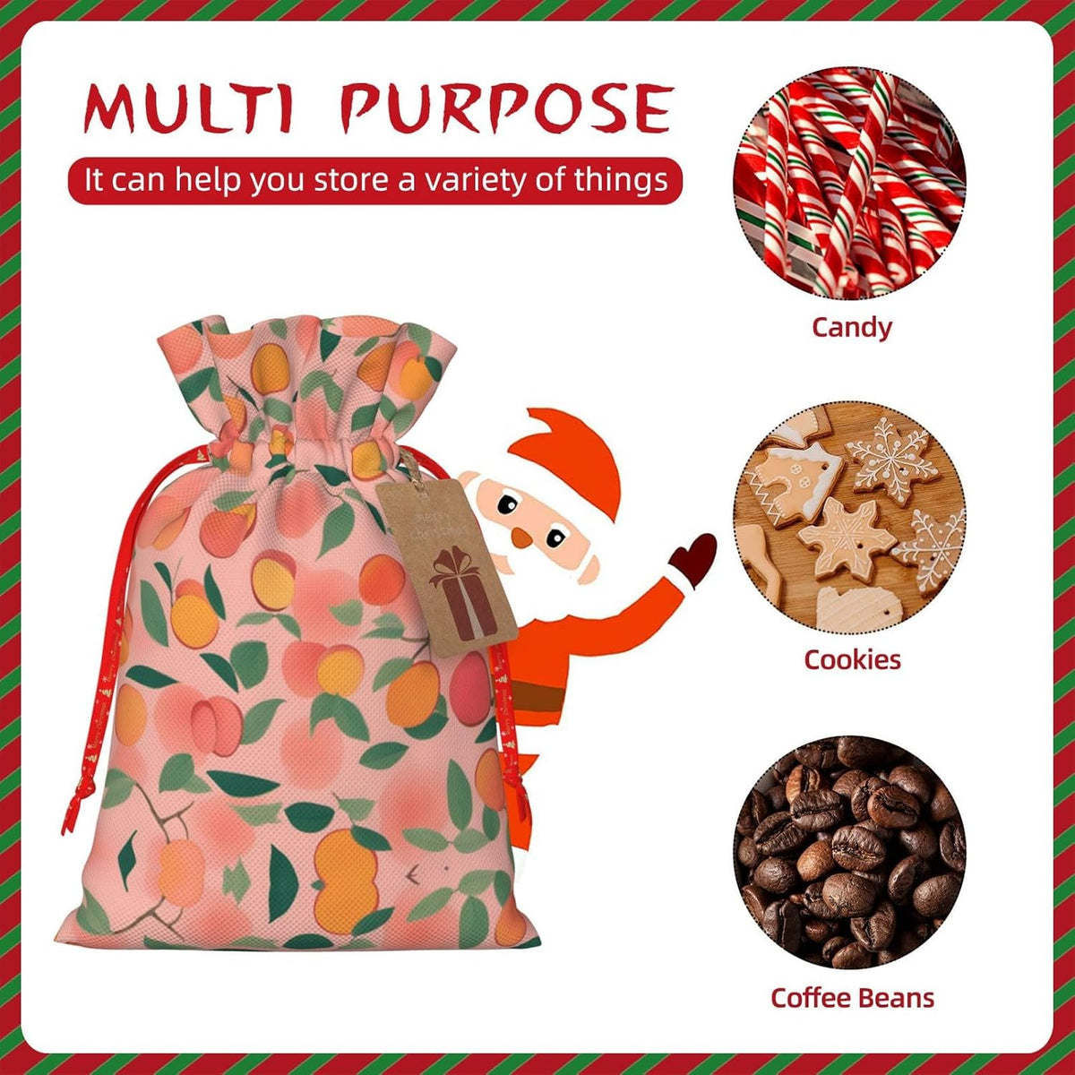 Peach Pattern Seamless 1pcs Christmas Drawstring Tote 4.7x 6.9in,Robust Bag For Gifts And Everyday Used Essentials