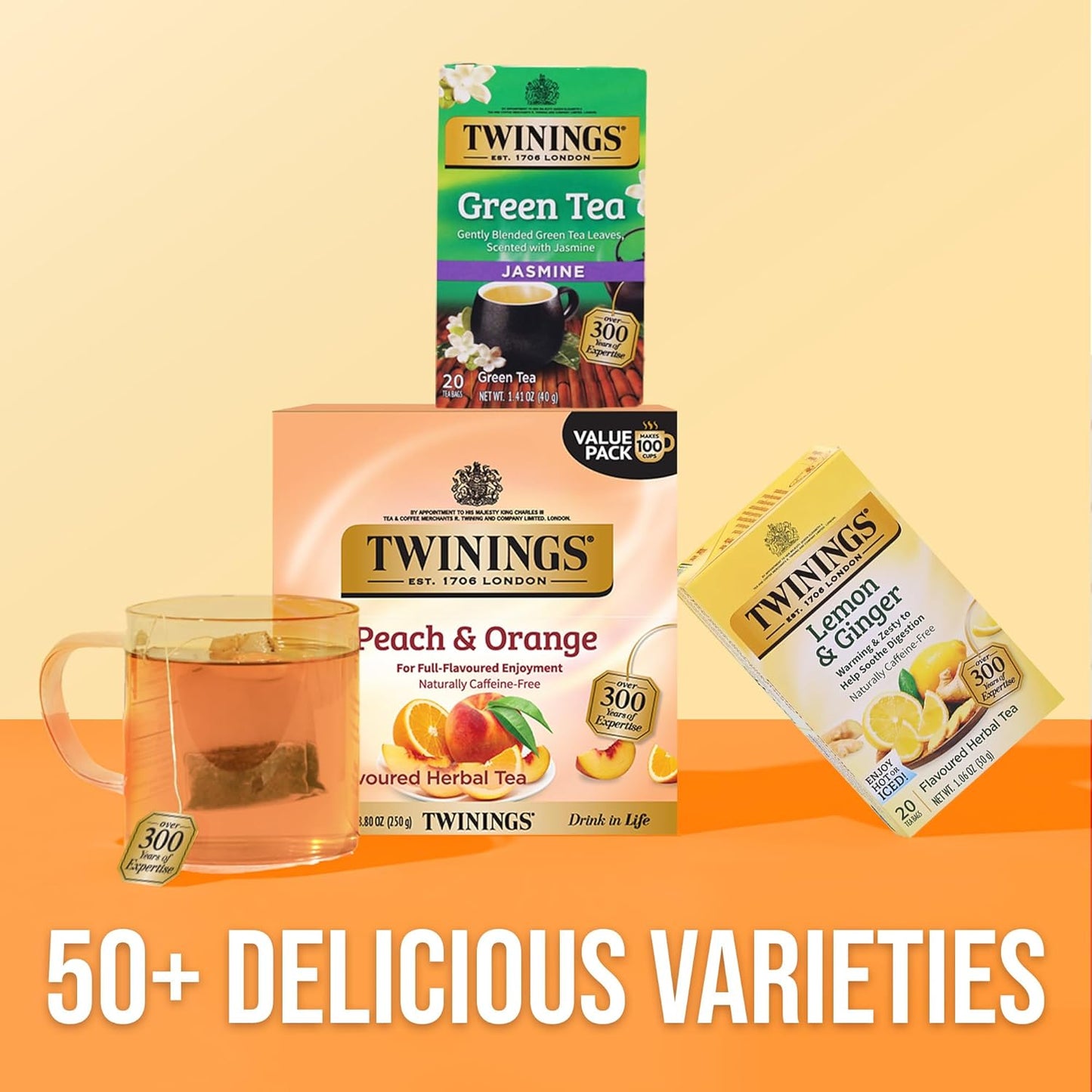 Peach & Orange Herbal Tea Individually Wrapped Bags, 100 Count (Pack of 1), Juicy & Fruity, Naturally Caffeine-Free, Enjoy Hot or Iced, 100 Teabags