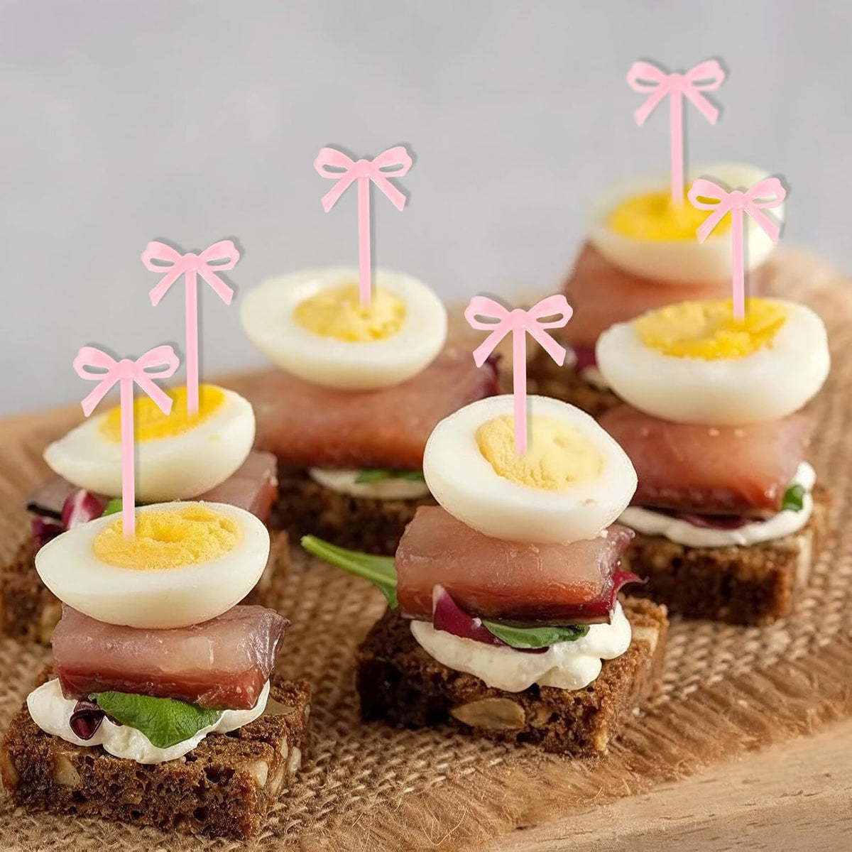 30Pcs Bow Cocktail Picks, 4 Inch Cute Pink Fruit Skewers for Party