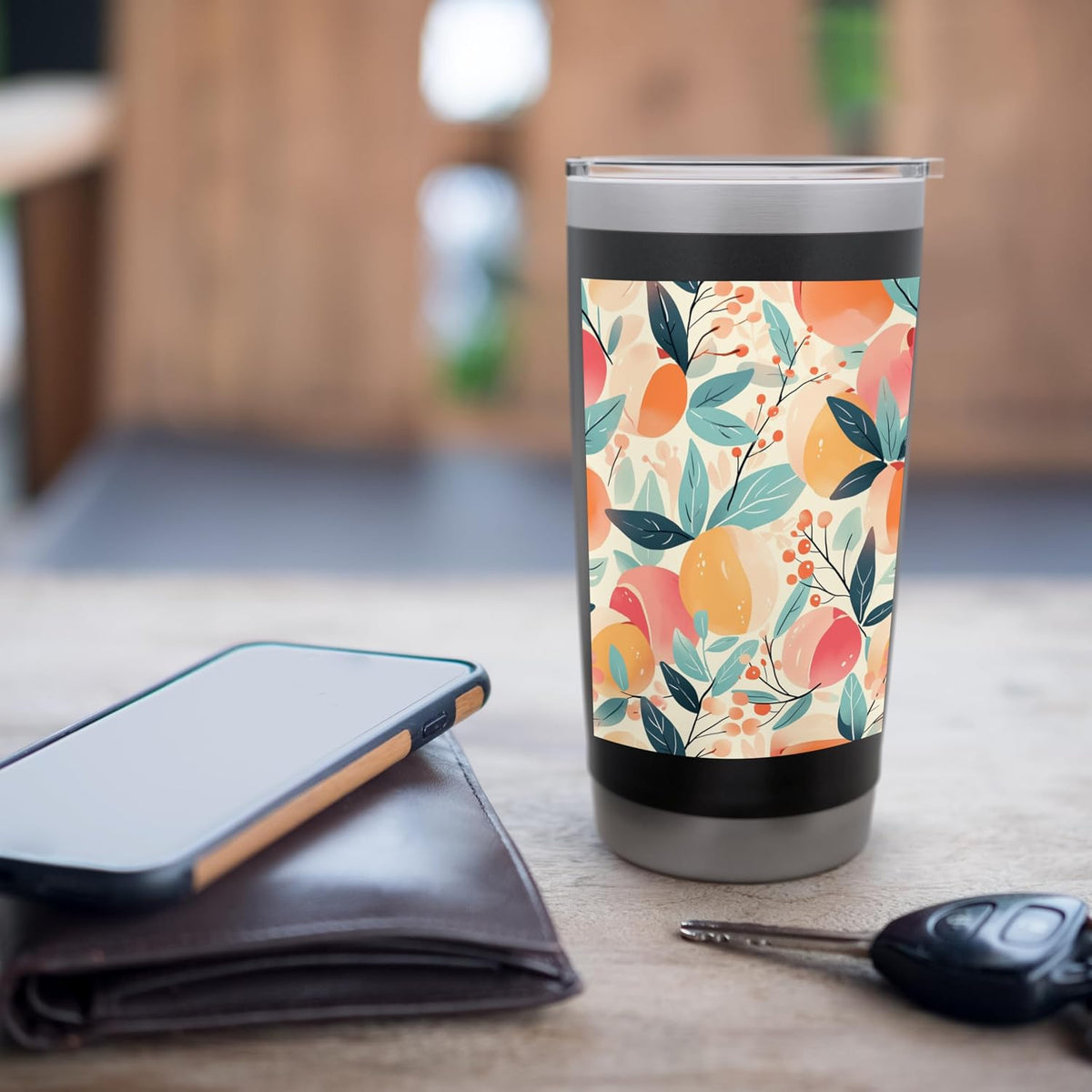 Vintage Fruit Pattern Art Peach Stainless Steel Insulated Tumbler