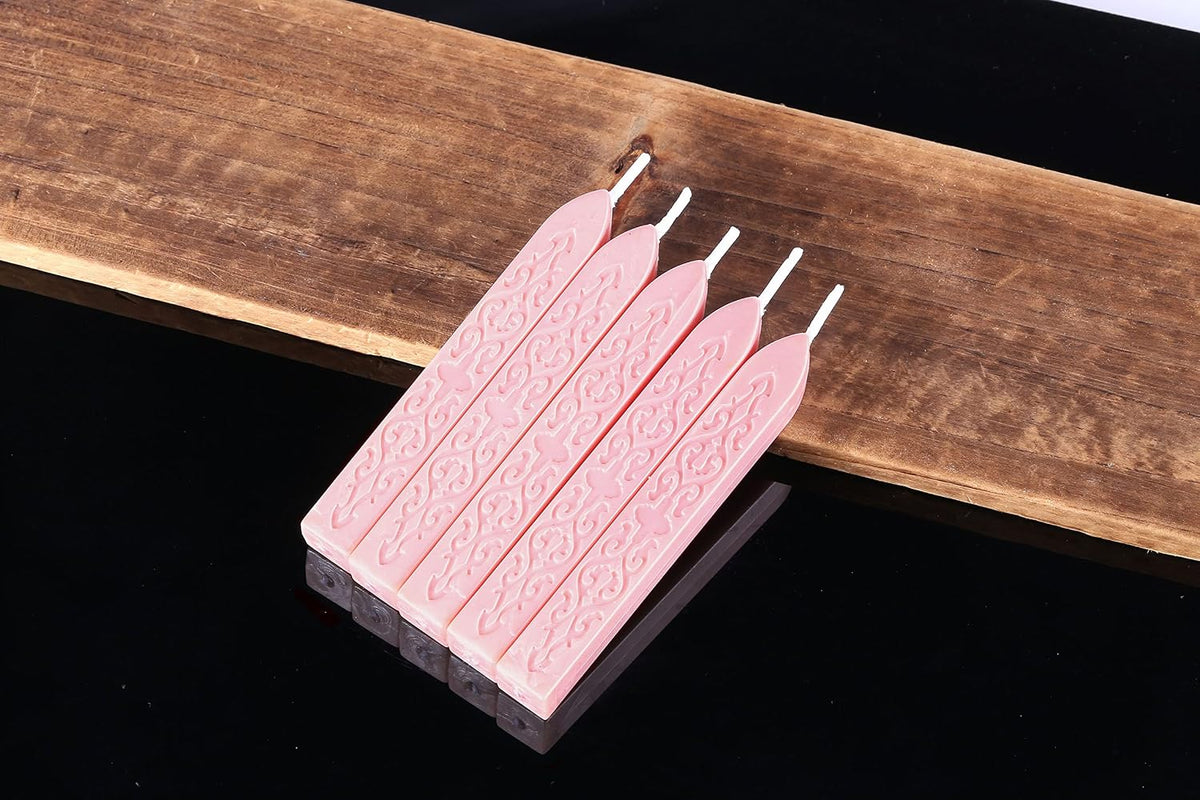 5Pcs Pink Sealing Wax Sticks with Wicks for Wax Seal Stamp