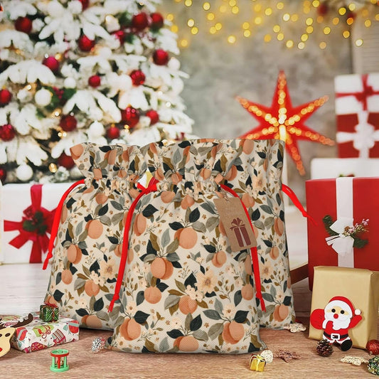 Moxquju Peaches (1) Print Christmas Drawstring Gift Bags, Reusable Candy Treat Bags For Holiday Birthday Party