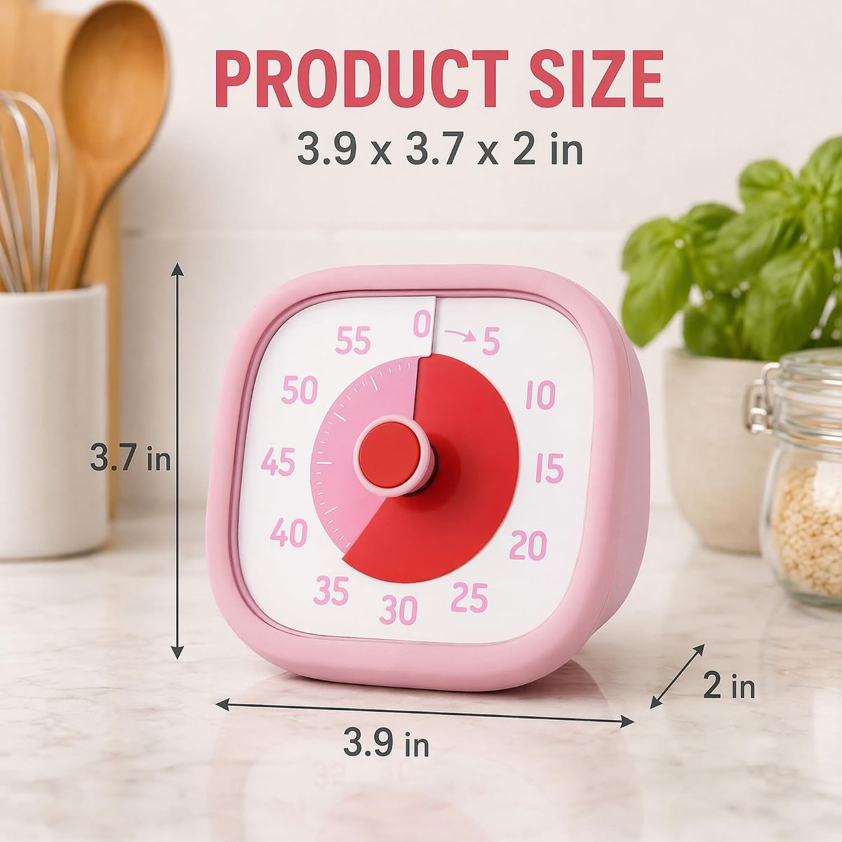 60 Minute Kitchen Timer, Digital Visual Timer for Student and Adults, Loud Alarm Countdown Clock for Cooking 3.9x3.7x2inch Pink