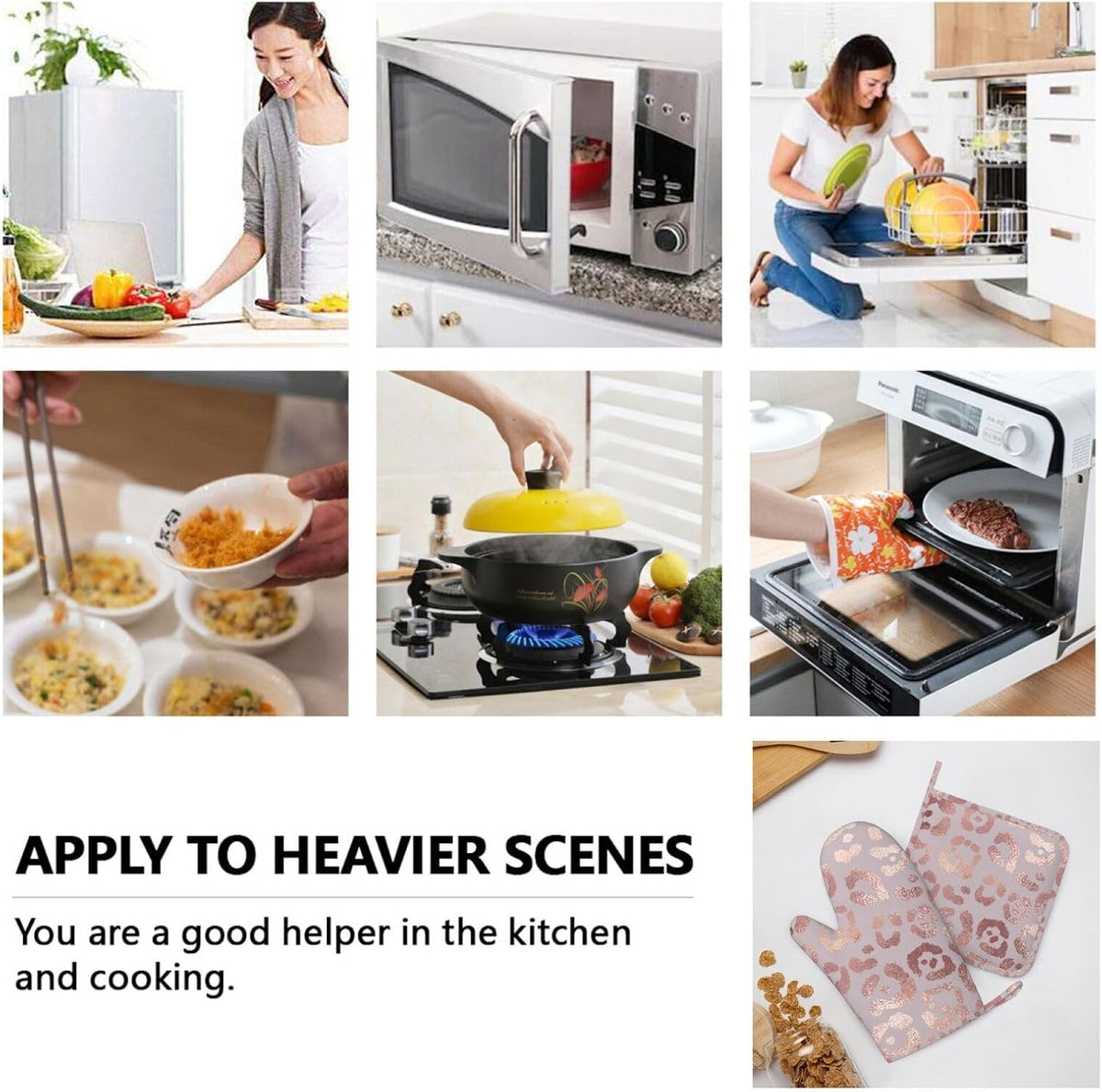 Leopard Print Rose Gold Oven Mitts and Pot Holders Sets of 4, Heat Resistant Silicone Oven Mittens and Potholders Gloves Hot Pads for Kitchen Cooking Baking Grilling BBQ Chef