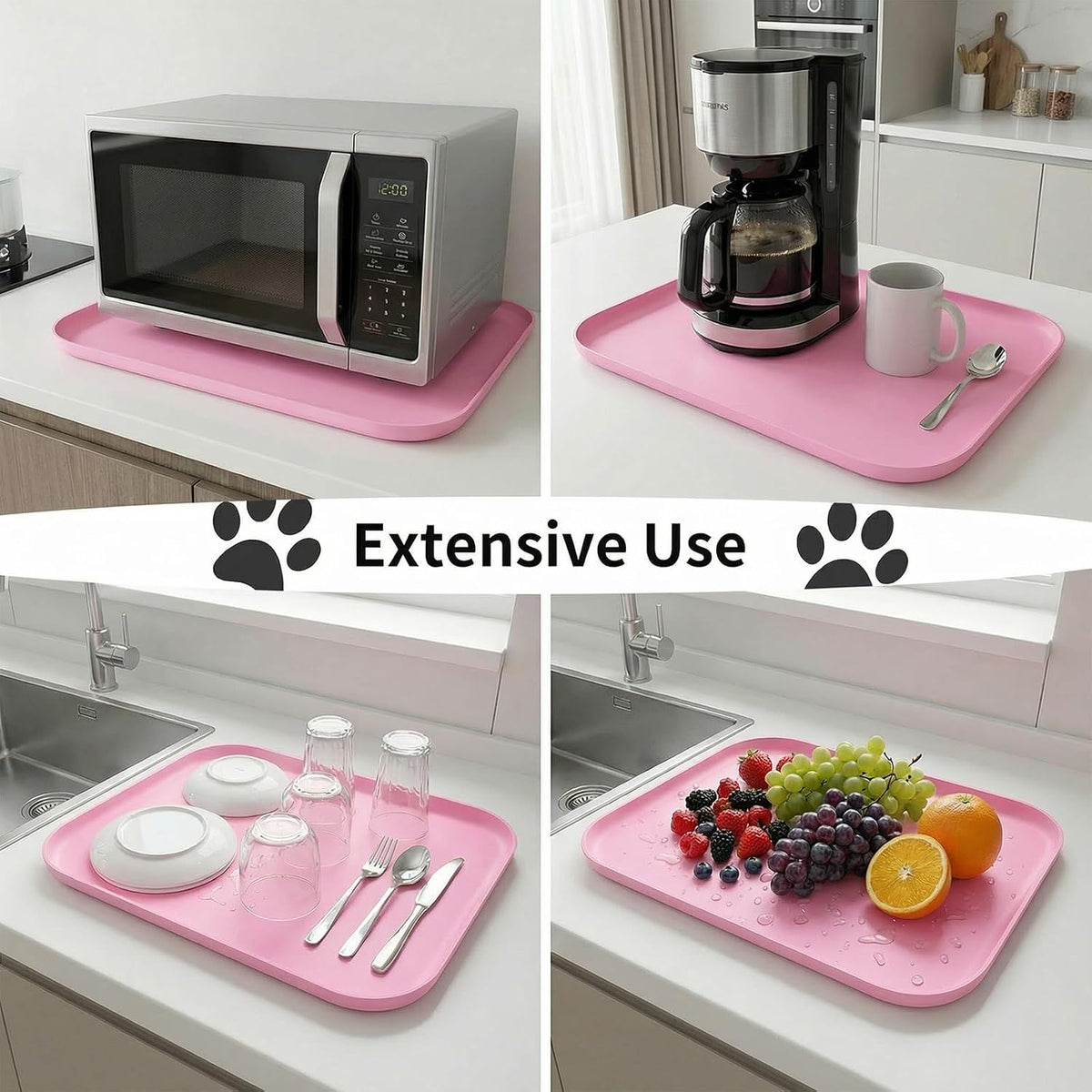 Non-Slip Silicone Dog Food Mat for Food and Water, 18" x 12" Raised Edge Pet Feeding Mat - Waterproof Dog Bowl Mat Easy Clean for Floor Protector,Pink