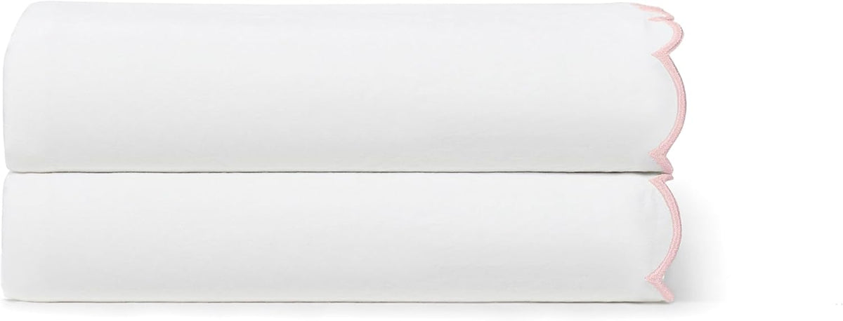 Standard Queen Size Pillow Cases, 2 Pack, Breathable Soft 300 TC 100% Cotton with Embroidered Scalloped Edge, Set of 2 Pillowcases, Standard/Queen, White with Pink Scallop