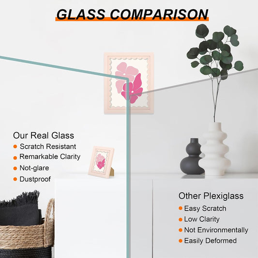 5x7 Picture Frame with Real Glass, Wooden cute 5 x 7 Photo Frame with Wavy Mat for Tabletop and Wall Hanging, Pink, 1 Pack