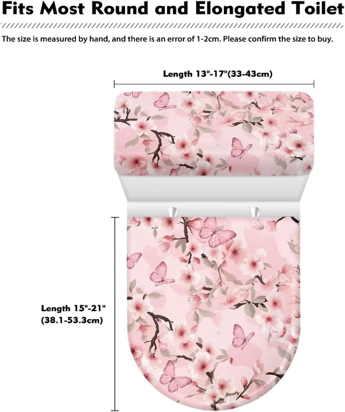 Pink Butterfly Print Toilet Seat Lid Cover Polyester Fabric Toilet Seat Covers for Bathroom Dustproof and Waterproof Toilet Seat Cover Set Universal for Most Toilet Bowl Lids