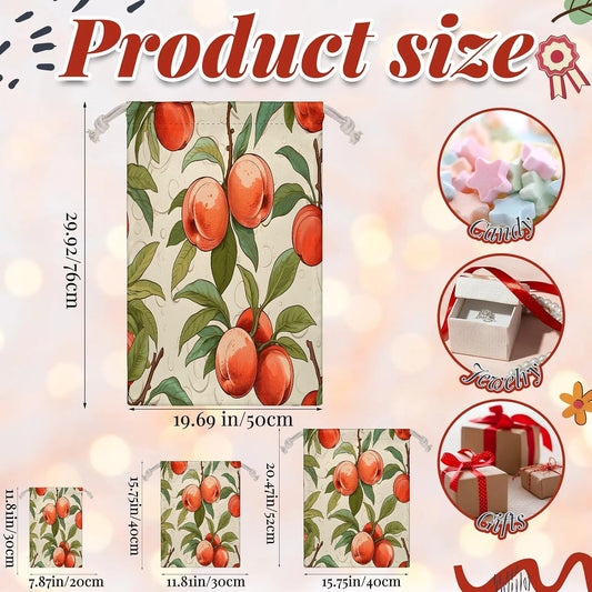 Aglebo Vintage Watercolor Peaches Reusable Christmas Gift Bag Set with Drawstring 12" x 8" Xmas Treats Bags Funny Design for Party Birthday Xmas Presents Wrapping Bags (1 Pack)