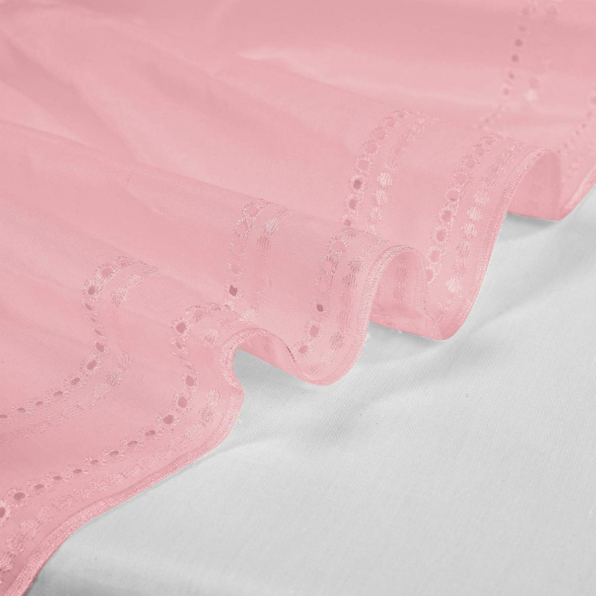 Wrap Around Elastic Eyelet Bed Skirt Dust Ruffle (Pink, Embroidery-Queen/King-14 1/2 Inch Drop)