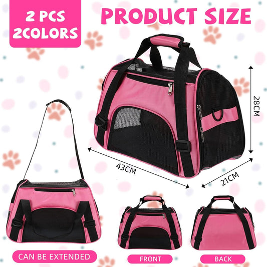 2 Pcs Pet Carrier for Cat Soft Sided Travel Bag, S, Pink, Purple