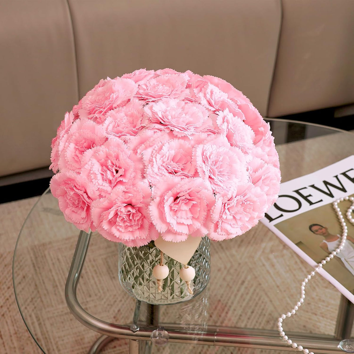 24Pcs Pink Silk Carnations Artificial Flowers with Stems, 11.4 in