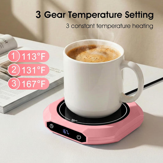 Coffee Mug Warmer with Timer for Desk, Auto Shut Off, Pink