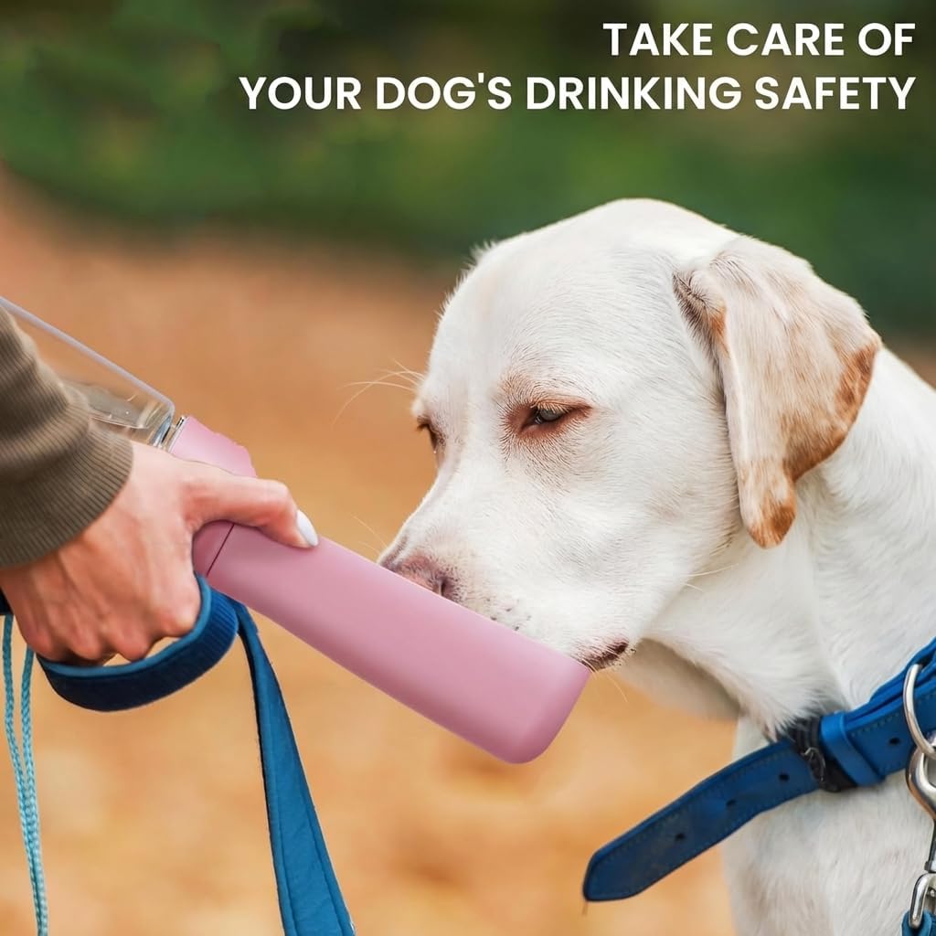 Portable Dog Water Bottle for Walking – 19oz / 12oz Foldable Pet Water Dispenser for Puppies, Medium & Large Dogs – Leak Proof Travel Water Bowl for Small Animals Dog Accessories(19OZ Pink)