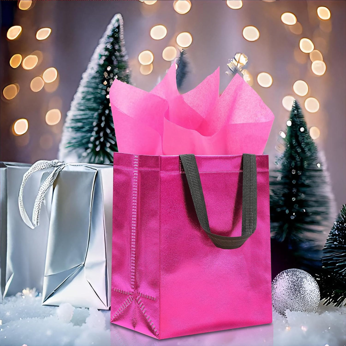 Magenta Gift Bags - 12pk - Reusable - With Inner Liner Paper