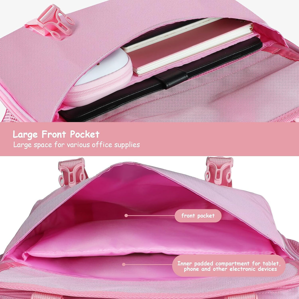 3 Ring Zipper Binder 500-Sheet Zipper Binder Adjustable Shoulder Strap & Handle for 14 Inch Laptop for School and Office (pink)