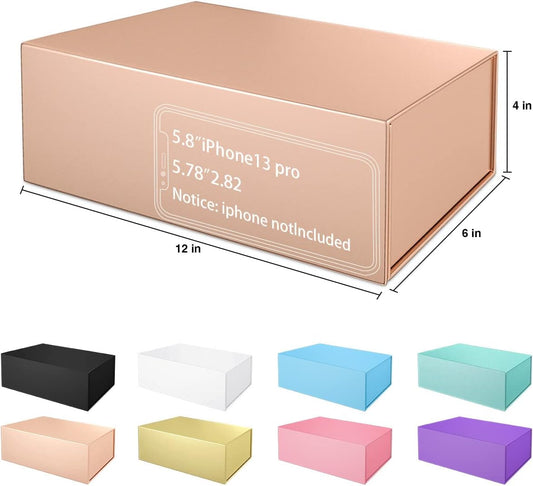 Gift Box 12" x 6" x 4" with Magnetic Closure Lid Gifts Boxe for Presents,Bridesmaid Gifts Boxes,Cute Box,Birthday Gift Boxe,Luxury for Gifts Packaging, Magnetic Gift Boxes for Wrapping Gifts (Rose Gold)