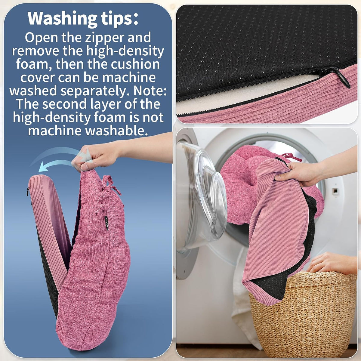 Double-Layer Thickened Chair Cushion for Dining Chair, Natural Latex Foam Support, 2-Faced Reversible Kitchen Seat Cushion, Practical Non-Slip Chair Pad, 1 PC, Pink