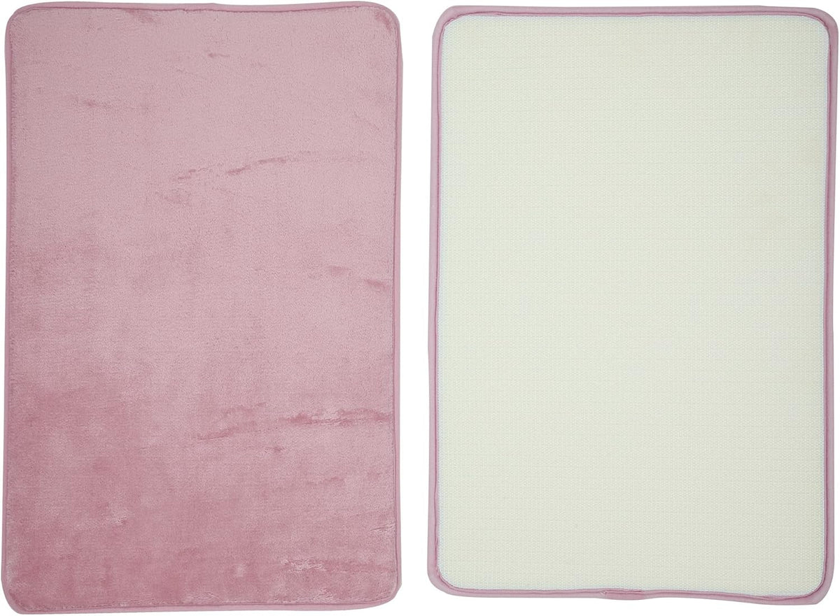 Solid Color Pattern Bathroom Rugs, Polyester Bath Mat, Machine Washable Pink 60x40cm