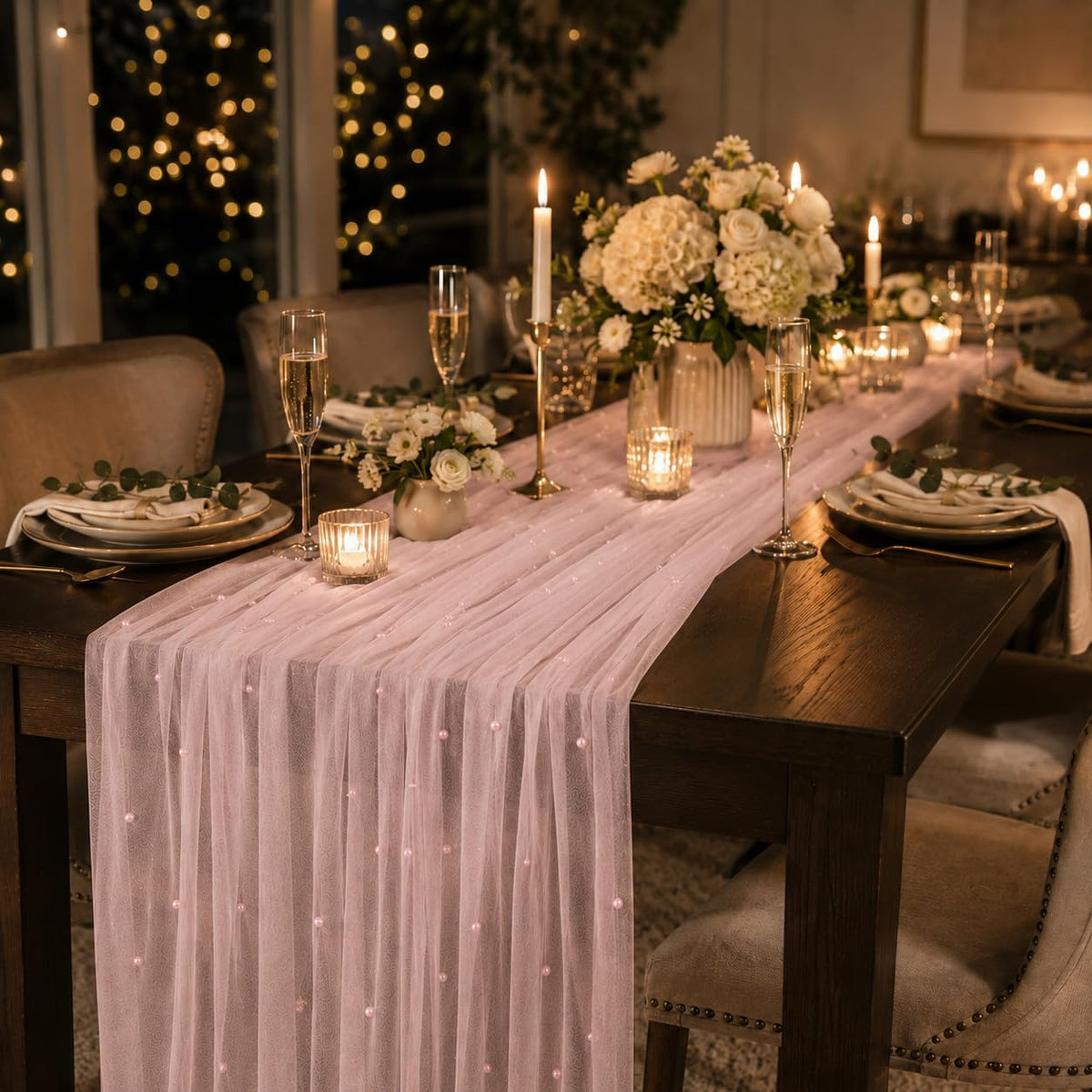 Pearl Tulle Lace Table Runner Boho Rustic Wedding Baby Shower Home Decor