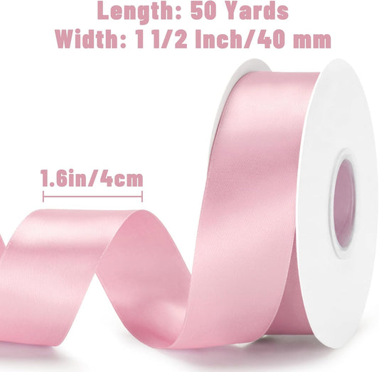 Double Faced Blush Pink Satin Ribbon - 1-1/2 Inch x 50 Yards | Gift Wrapping Ribbon for Crafts Roses Making Bouquets Bows Wedding Bridal Shower Baby Shower Birthday Easter Christmas Decor