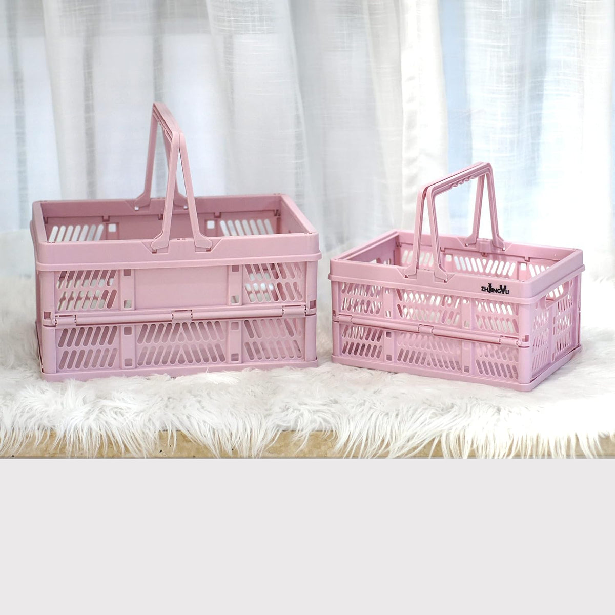crates for storage,plastic baskets for organizing,collapsible shopping basket,foldable crate with Handles,collapsible storage crate,car basket,for Kitchen,Bathroom,Medicine.small,Pink