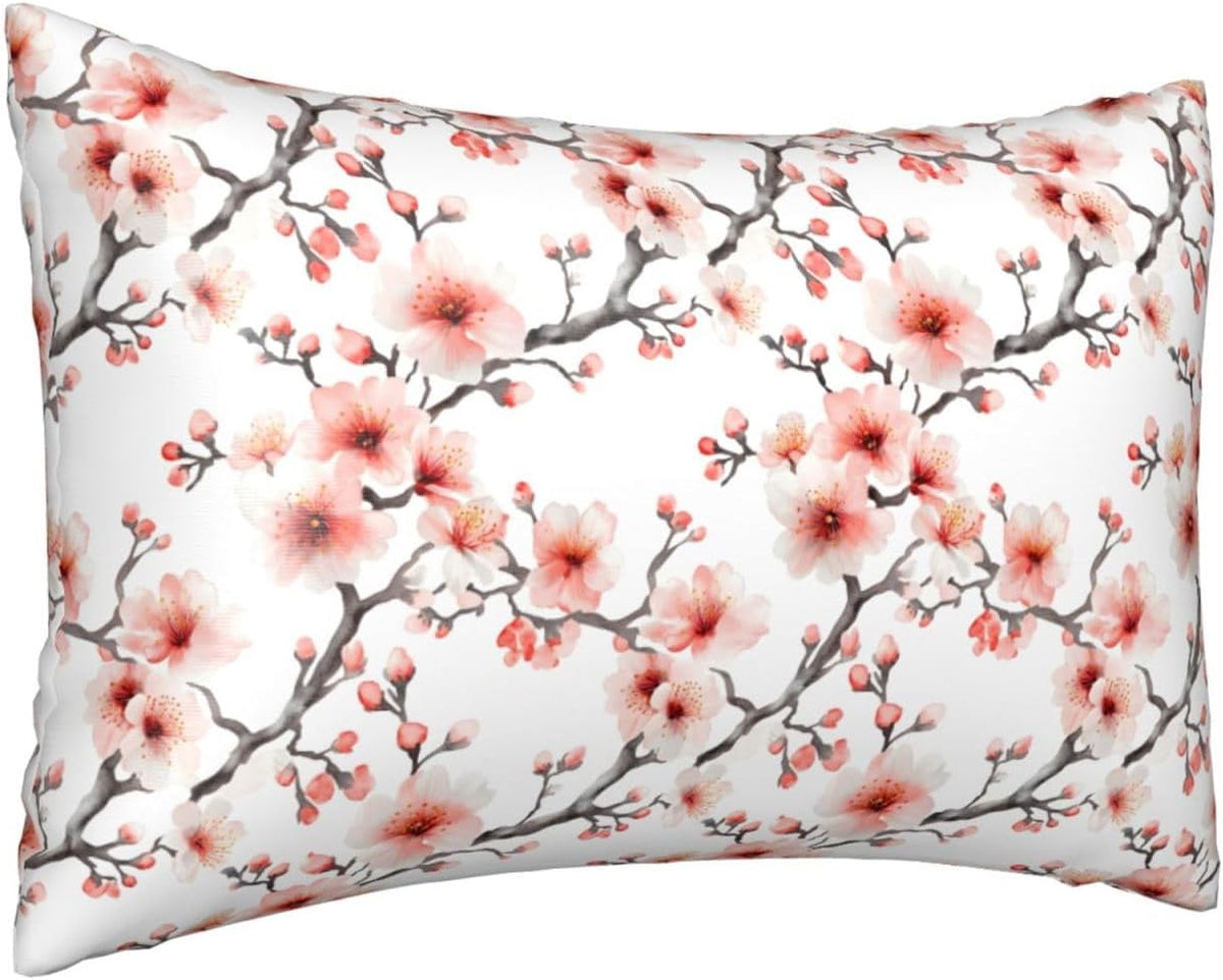 Pink Peach Blossom Print Satin Pillowcase Queen Size, Silk Satin Pillowcase for Hair and Skin, Queen Pillow Cases with Zipper
