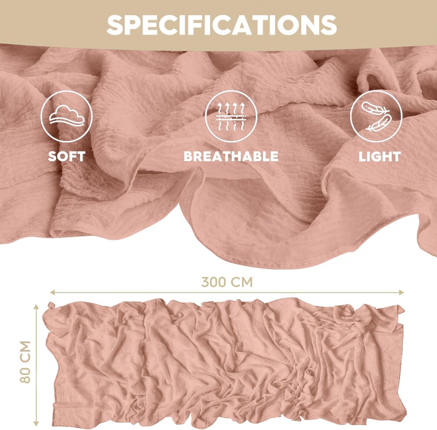 Artoid Mode Boho Cheesecloth Gauze Peach Powder Wedding Table Runner, 120 Inch Seasonal Christmas Winter Fabric Kitchen Dining Holiday Table Decor for Home Party Indoor