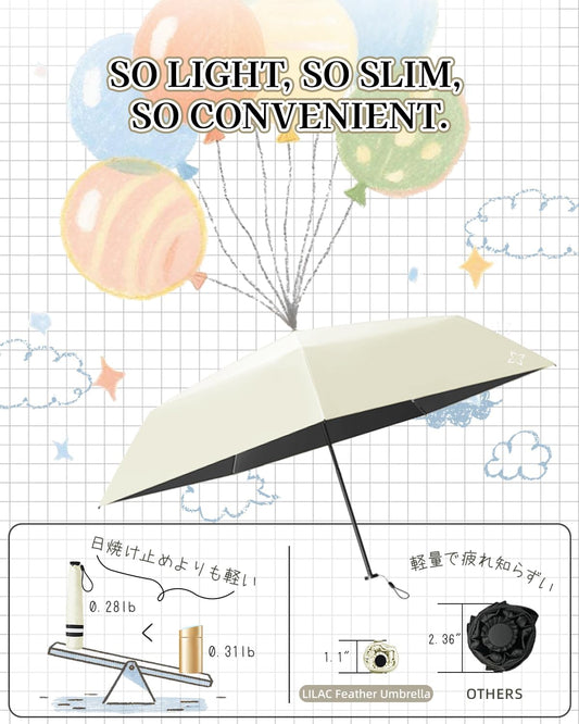 Mini Compact Travel Umbrella, 3.7Oz Ultralight Carbon Fiber UPF 50+ UV Protection Umbrellas for Rain & Sun, Portable Small for Backpack Car, for Women Men Kids, TSA Approved