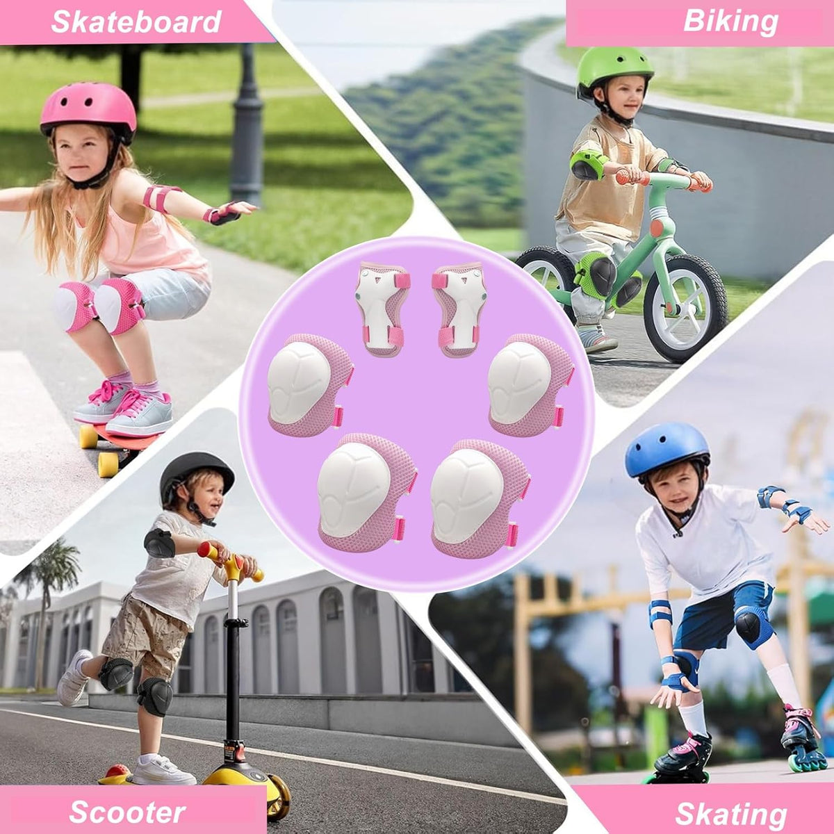 ATOOWTO Knee Pads and Elbow Pads Wrist Guards Set for Kids