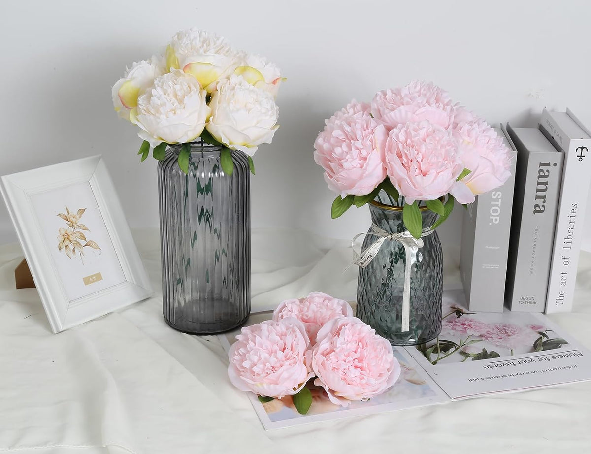 Pink Peonies Artificial Flowers 16pcs Light Pink Flowers Silk Flowers Fake Peonies Faux Peony Flowers Heads with Stem Floral Arrangement for Home Wedding Party Festival Decor (Light Pink)