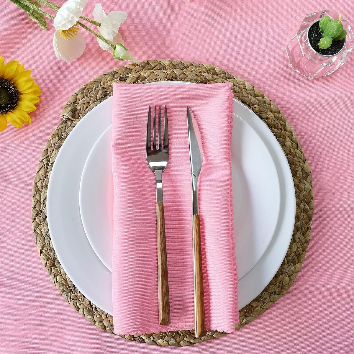 Polyester Napkins Set of 12, Pink Washable Reusable Napkins, Perfect for Valentine's Day Wedding, Thanksgiving or Any Holiday