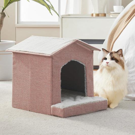 Cat Beds for Indoor Cats,Cat Houses,Cat Cave with Orthopedic Cushion,Foldable Cat Condos,Hideaway,Shelter,Pink Cat Tent for Small Dogs and Rabbit,Squirrel