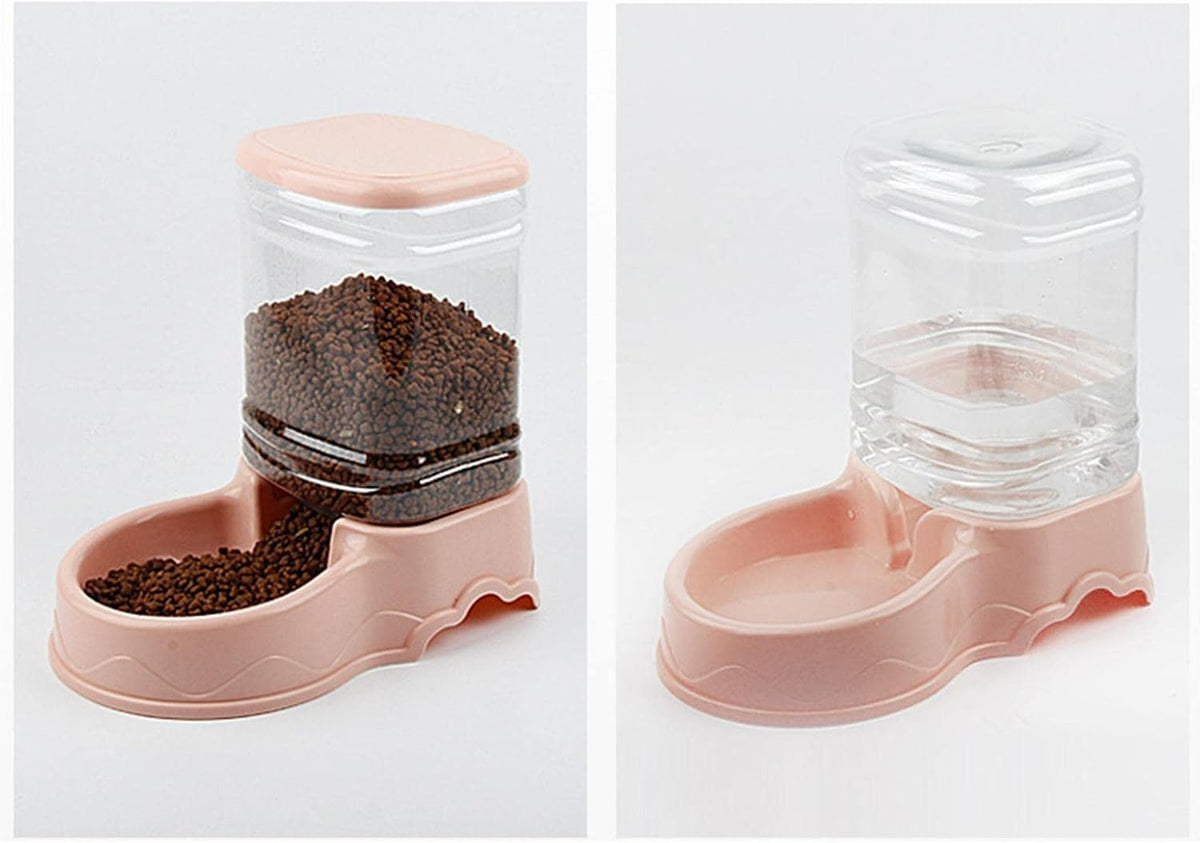 Automatic Pet Feeder for Animals - 3.5L Cats Dog Food Dispenser Water Feeder Waterer Travel Supply for Kitten, Pink Food Feeder