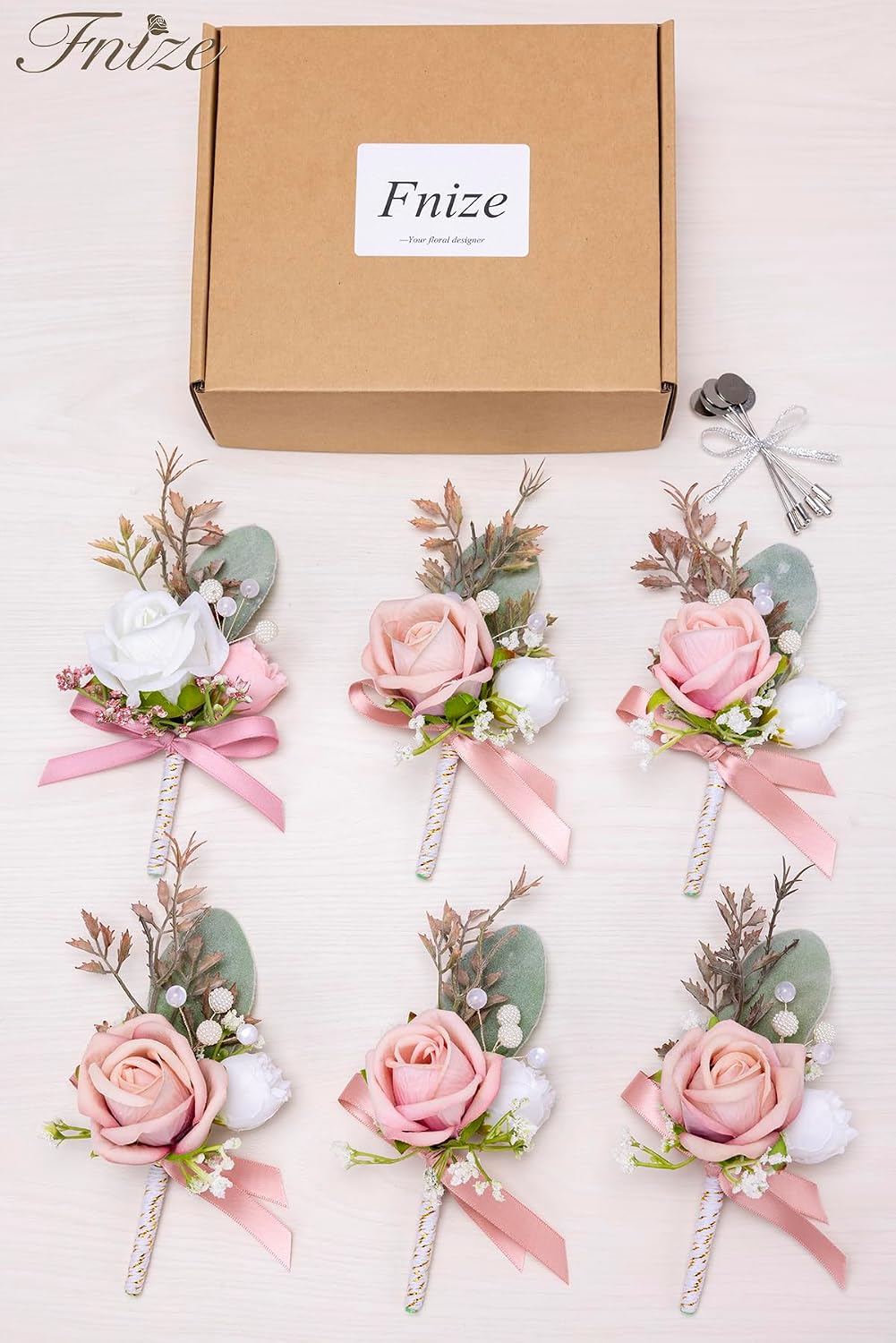 Pink Boutonniere for Men Set of 6 Groom Groomsmen Wedding Flower