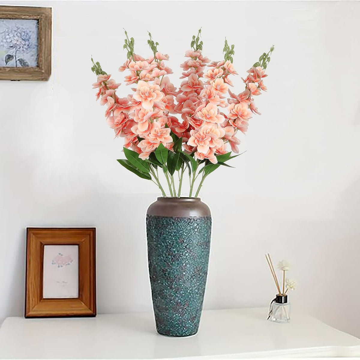 Delphinium Artificial Flowers,6PCS Artificial Snapdragon Flowers 33" Silk Larkspur Flowers for Tall Vases Wedding Party Home Table Decor(Peach)