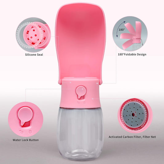 Portable Dog Water Bottle 10oz Pink