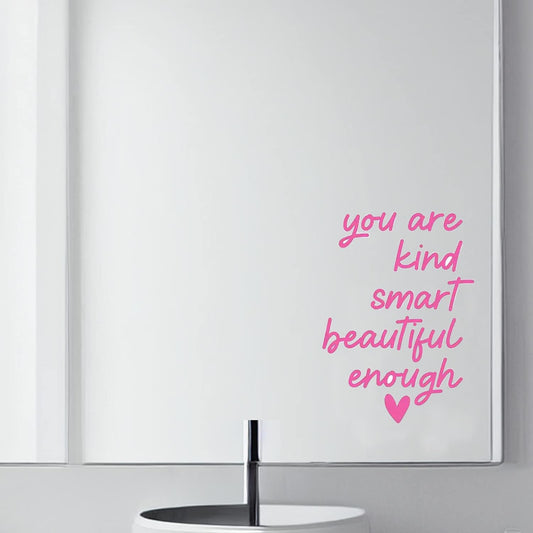 2 Pack Pink Mirror Decal Room Decor for Teen Girls, 3D Pink Bathroom Decor for Kids or Girls,Positive Affirmation Mirror Sticker