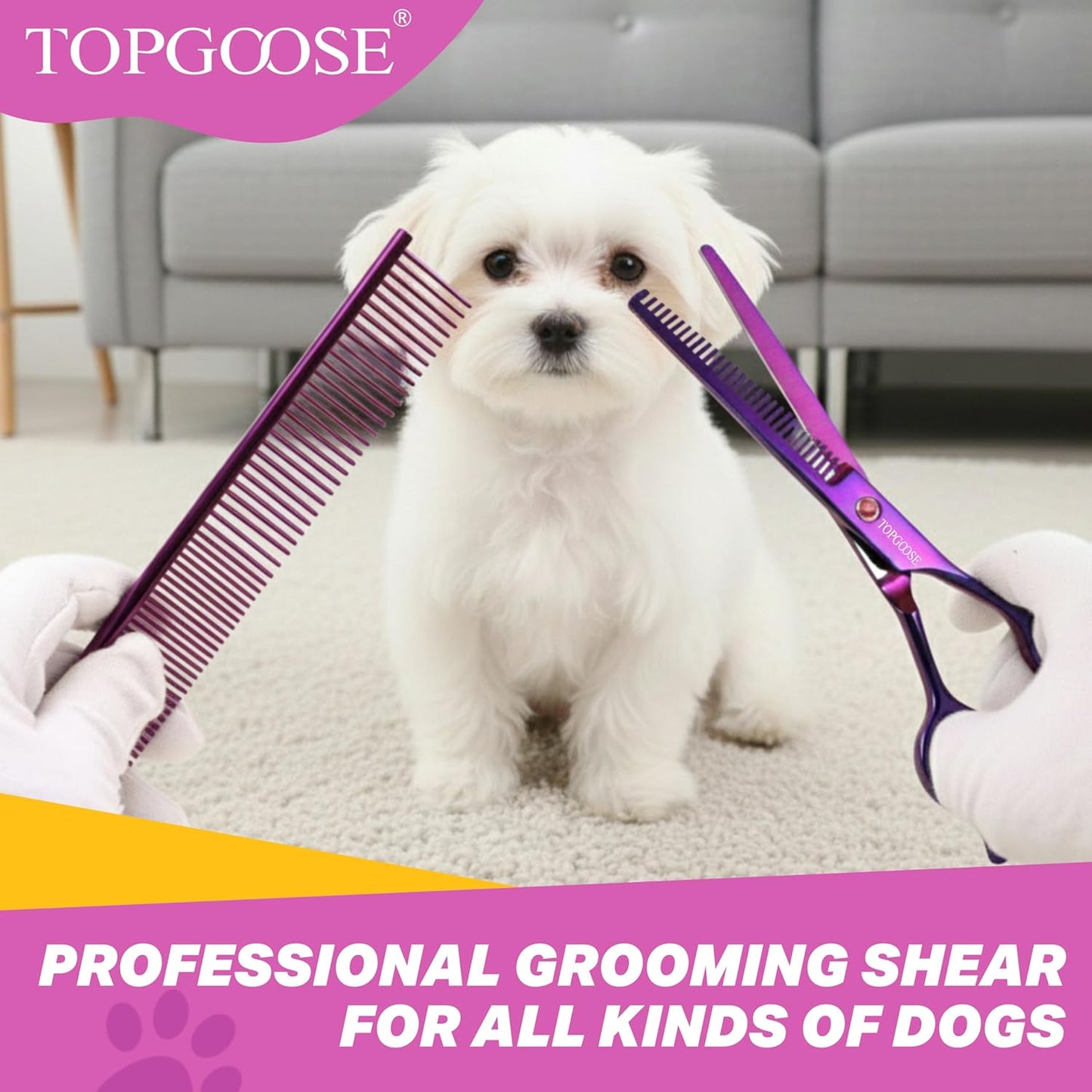 7.5" Dog Grooming Scissor - Professional Thinning Shear with 37 Teeth Japanese Stainless Steel Blender Scissors for Dogs, Cats and Other Pets (Thinning, Purple)
