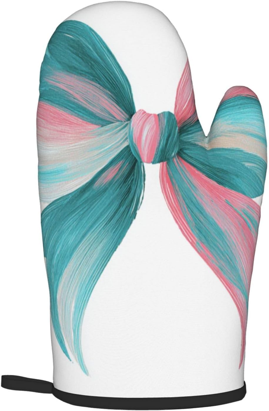 Light Pink Teal White Bow Oven Mitts and Pot Holders Sets,Heat Resistant Potholder Kitchen Decor for Cooking Baking BBQ, Oven Glove Set