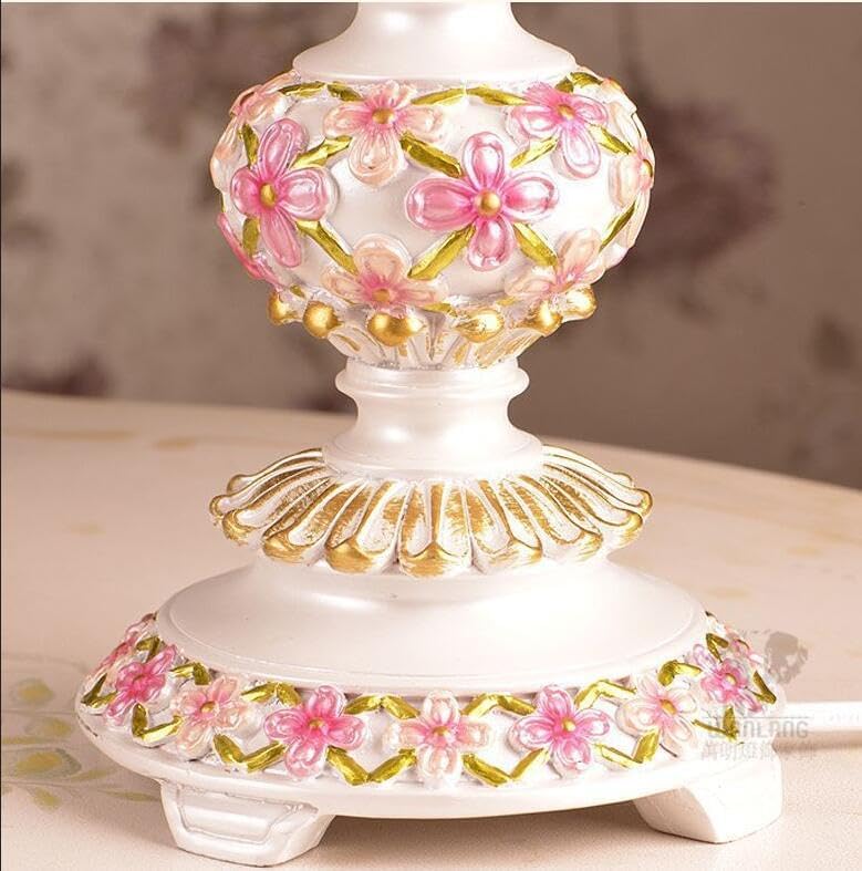 Exquisite Carved flowers Base LaceJewel Table Lamp - 22" H - Desk Lamp - Lamp for Bedroom - Bedside Lamps Victorian Desk Lamp Cloth art+Resin (Pink)
